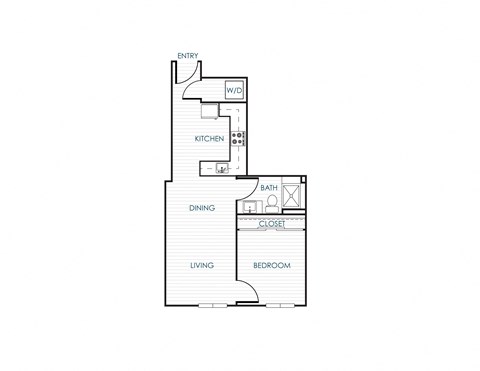 Floor plan for 1 bed, 1 bath, 665 sqft